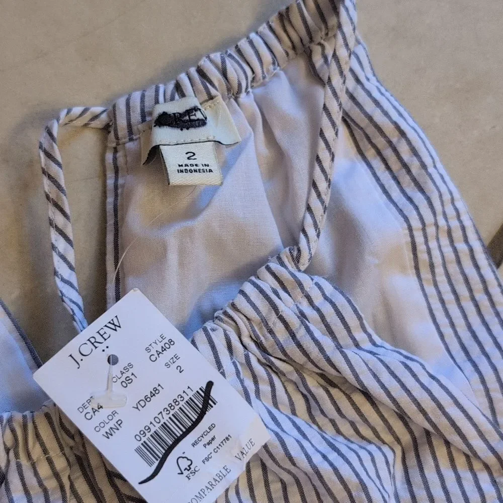 NWT J. Crew Striped Seersucker Dress Cotton Lined Keyhole Back Size 2